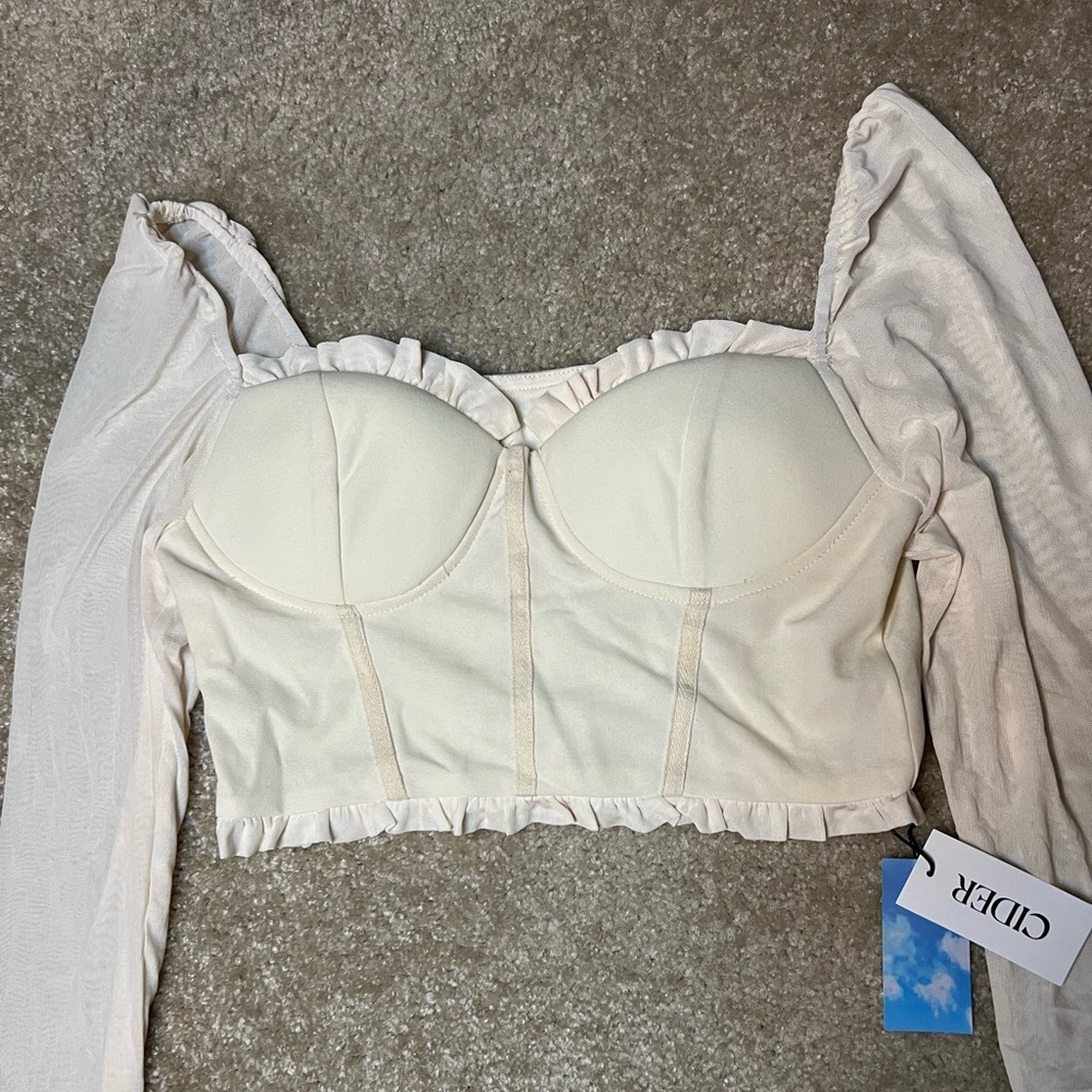 NWT Cider ivory crop too long sleeve corset blouse size M